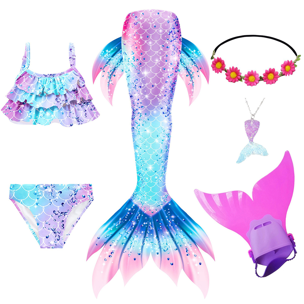 6Pcs/set Ariel Girls Swimming  - Flippers Swimming ulasan dan harga